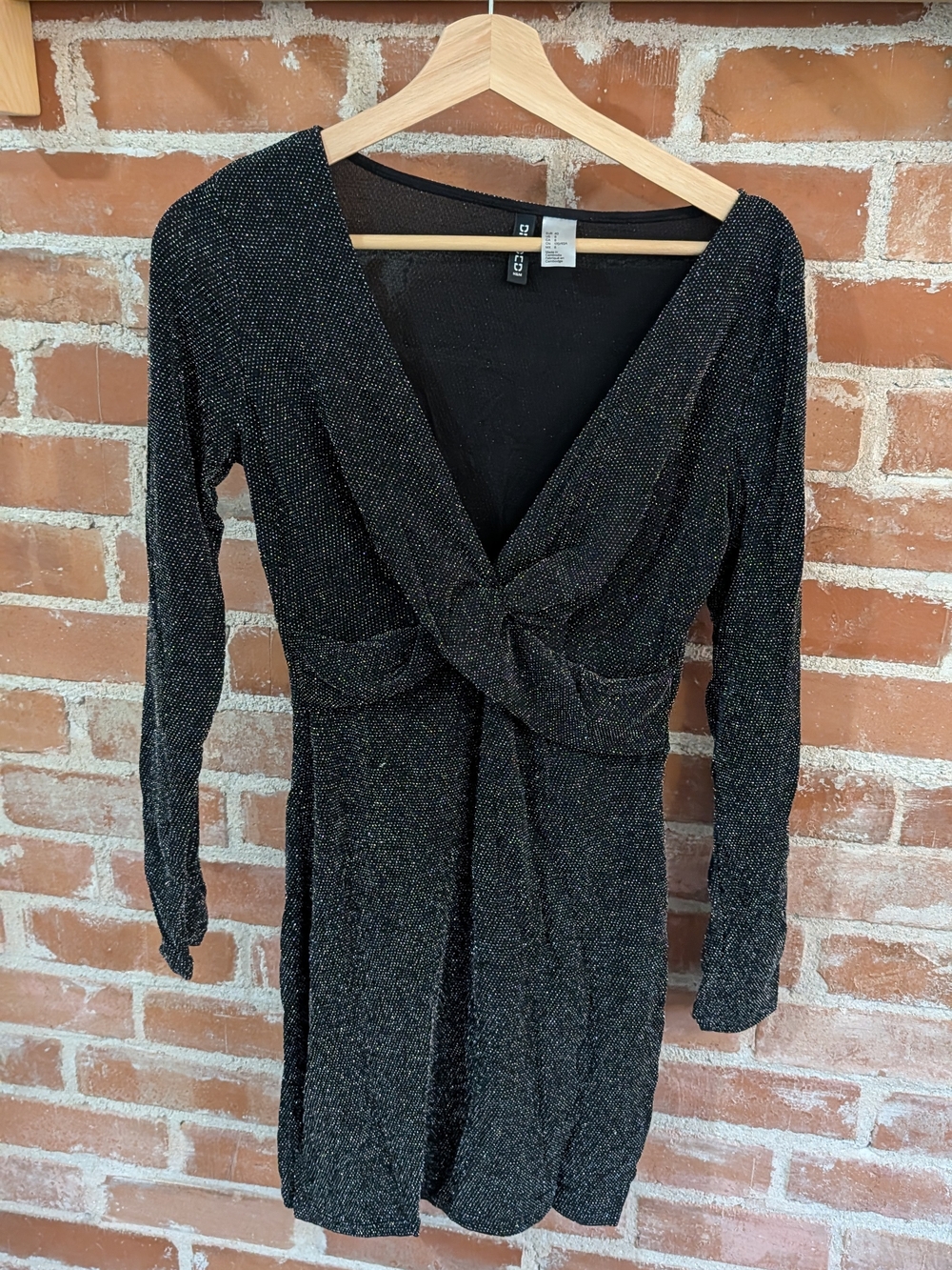 Divided Black Metallic Twist-Front Long Sleeve Dress